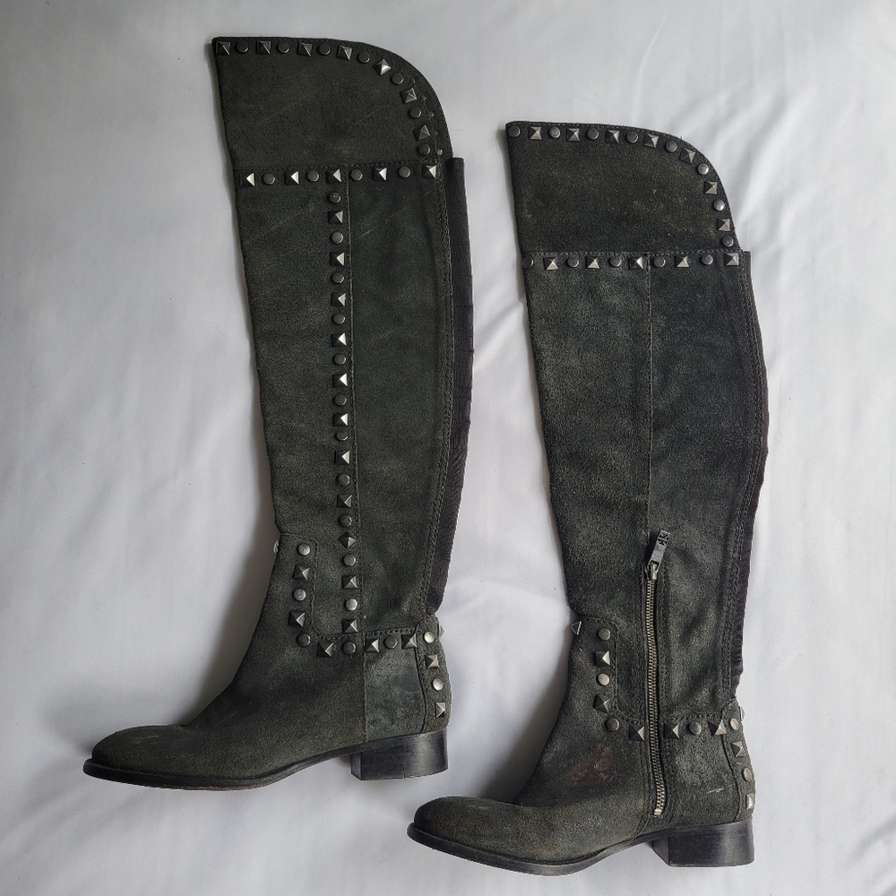 Tory Burch Rhett Studded Knee-High Boots in Dark Gray